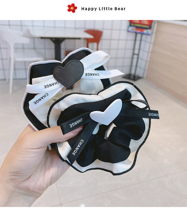 Dây Cột Tóc Nơ Đen Trắng Hình Trái Tim Dễ Thương