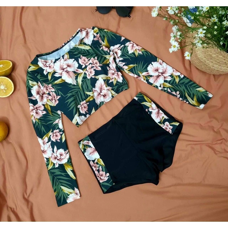 Đồ bơi bikini tay dài hoa siêu đẹp