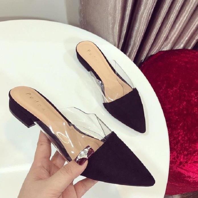 A 15 - Giày nữ, giày sục da lộn phối mika, đế cao 3cm
