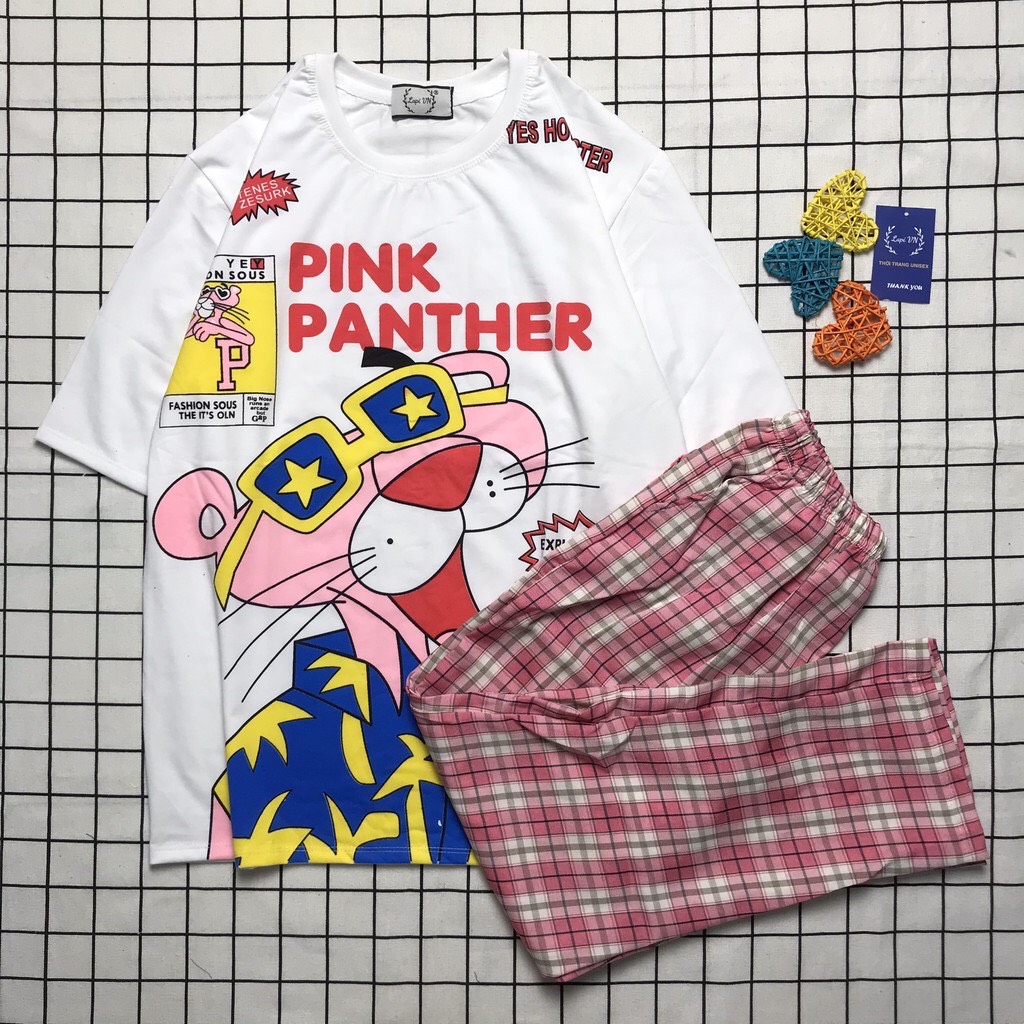 Sét Bộ Quần Dài Caro + Áo Báo Hồng Pink Panther Cực Đáng Yêu Sét ...