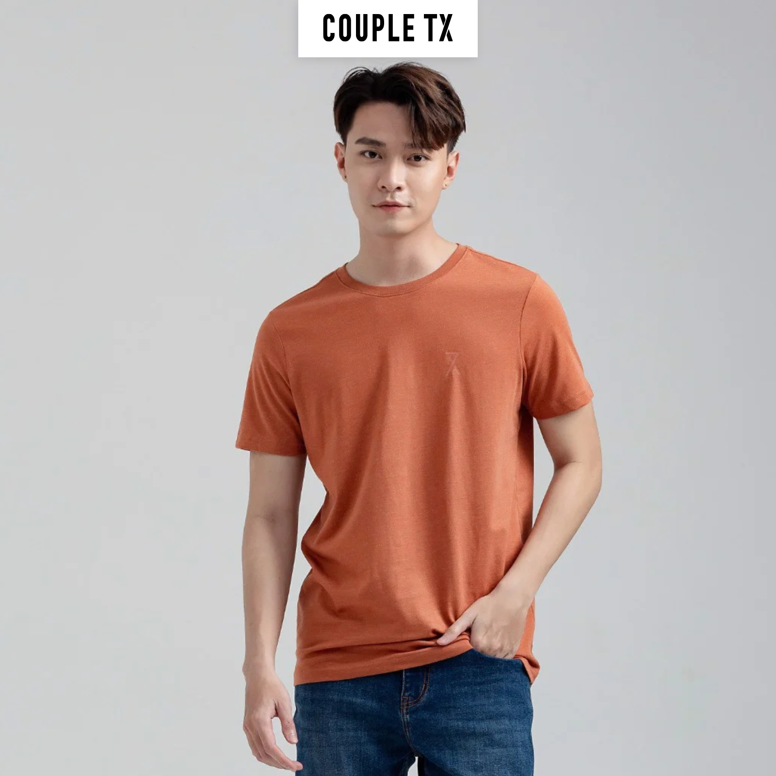 Áo Thun Nam  Couple TX-  Áo Thun Trơn, Cổ Tròn Basic In Logo X