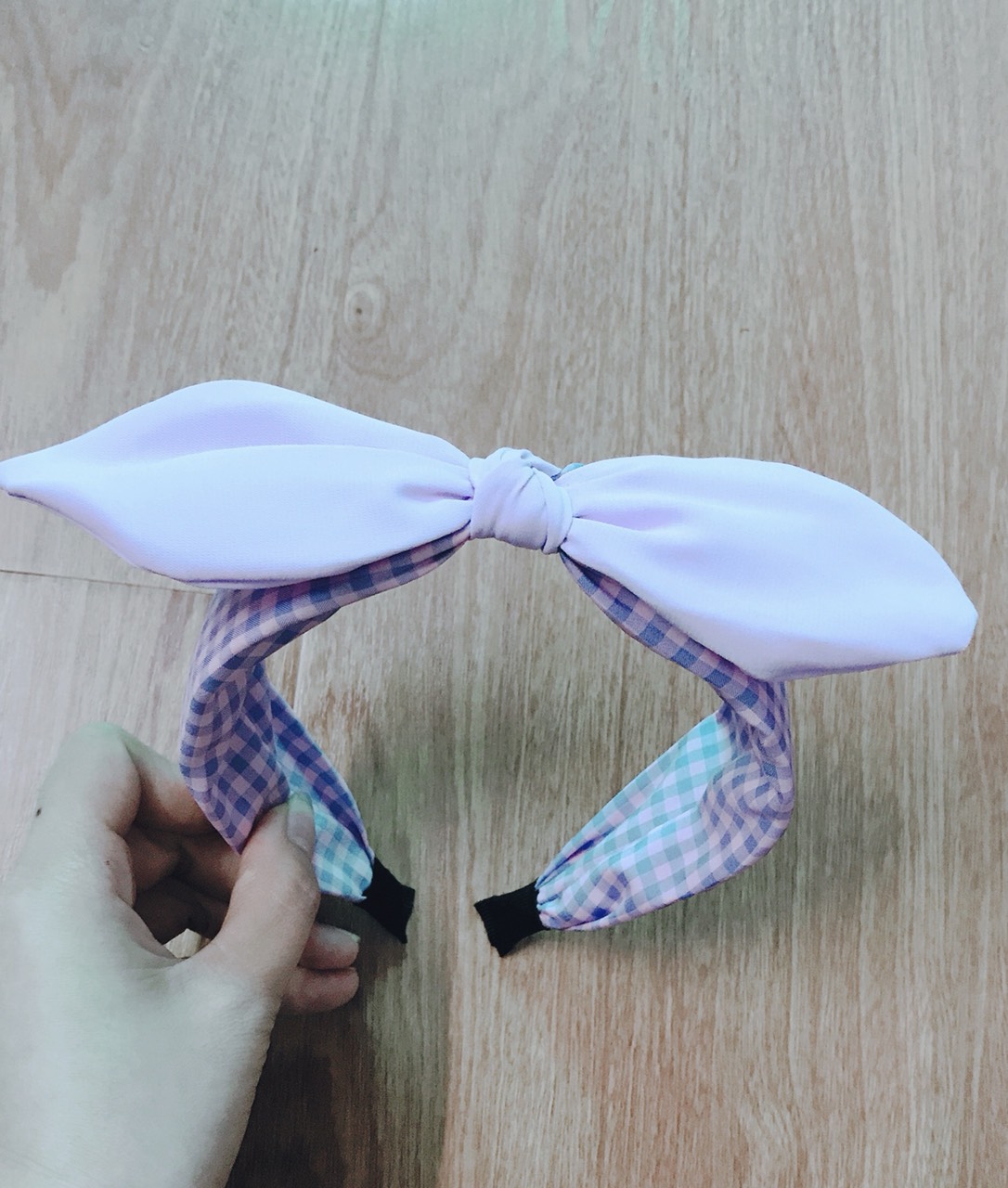 Bờm Cài Tóc Nữ Bản To Vải Kẻ Cao Cấp - phukienteen