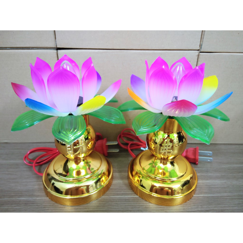 Đèn thờ cúng hoa sen, đèn để bàn thờ, đèn thờ phật, đèn hoa sen, đèn pha lê (N007)