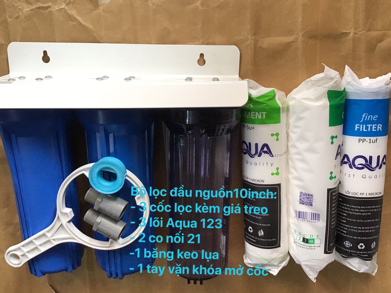 Bộ 3 lọc thô 10inch kèm 3 lõi aqua
