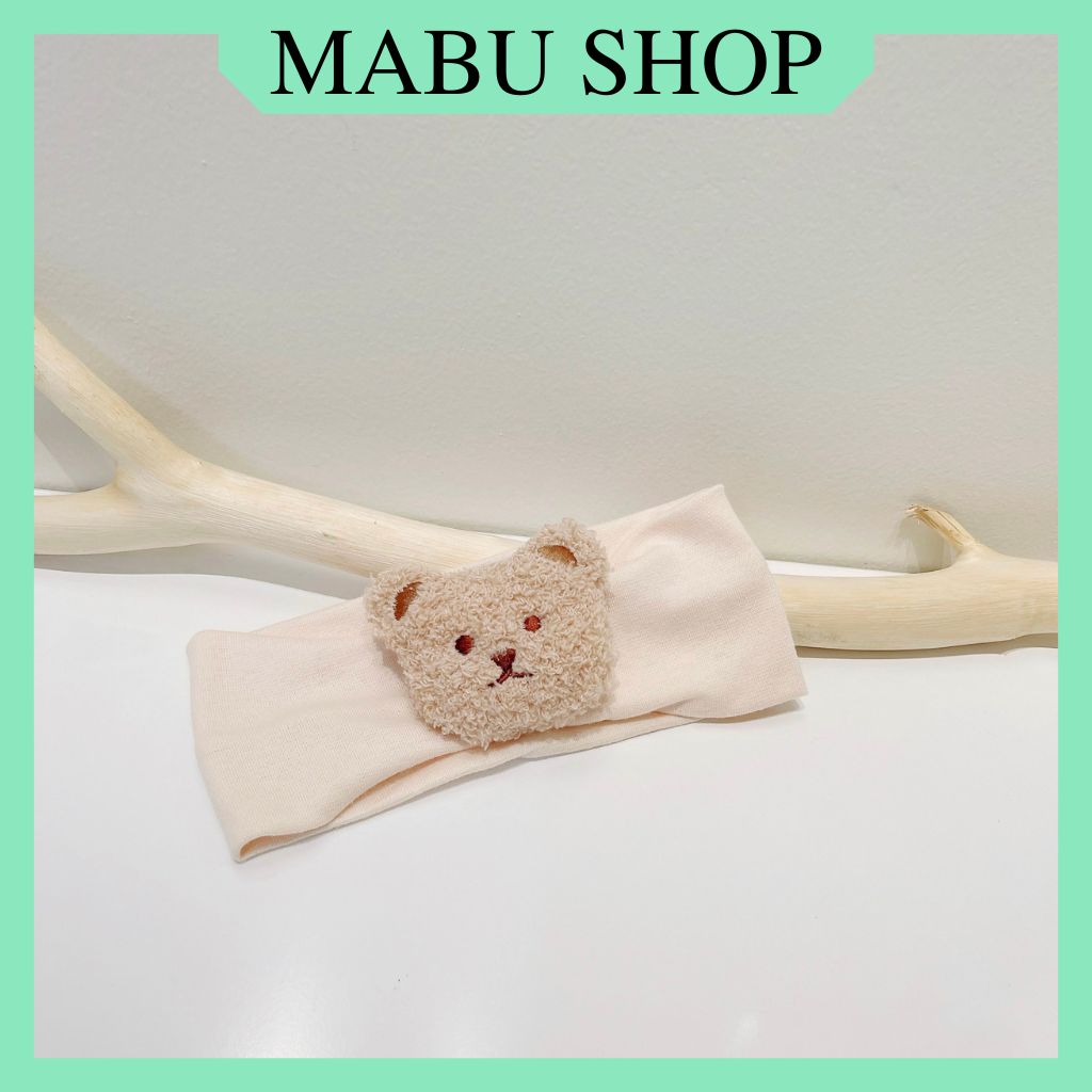 Băng đô thun bản to đính gấu bông xù dễ thương cho bé Mabushop