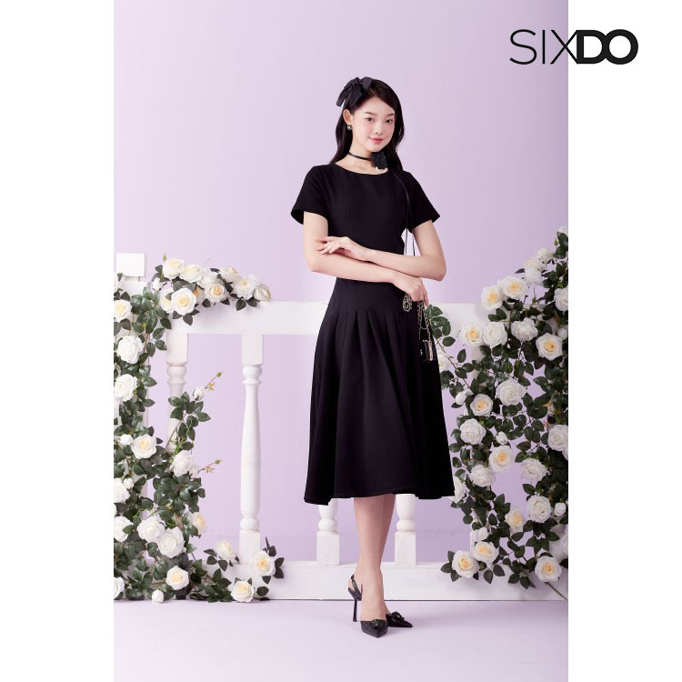 Đầm xòe hạ eo SIXDO (Black Gored Midi Woven Dress)