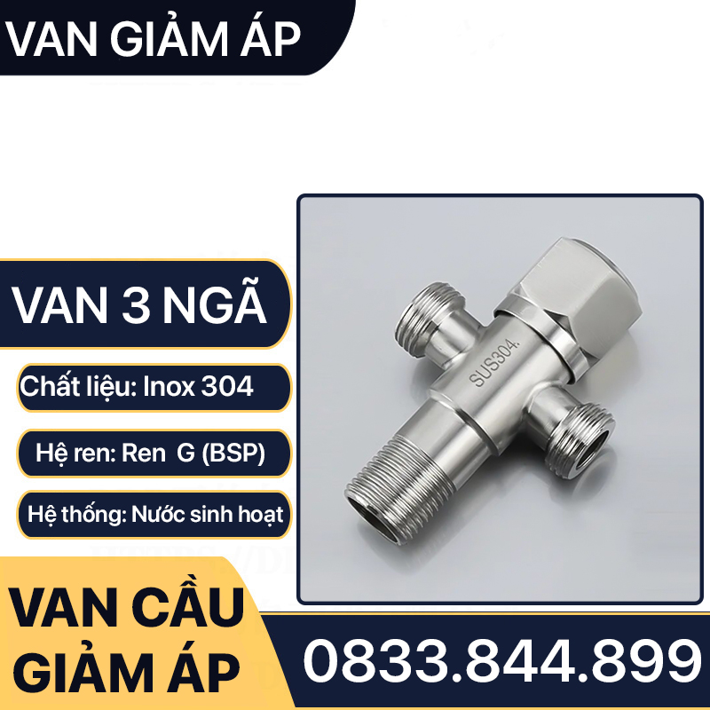 Van Chia Nước Bồn Cầu, Tê Chia Nước Ba Ngã Inox 304