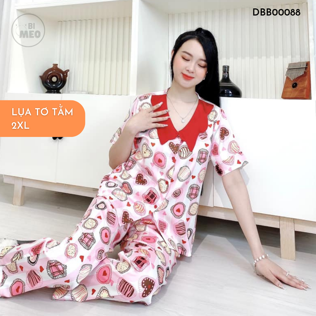 [SIZE 55-75KG] Đồ ngủ nữ pijama - Lụa tơ tằm kiểu quần dài  - DBB00088