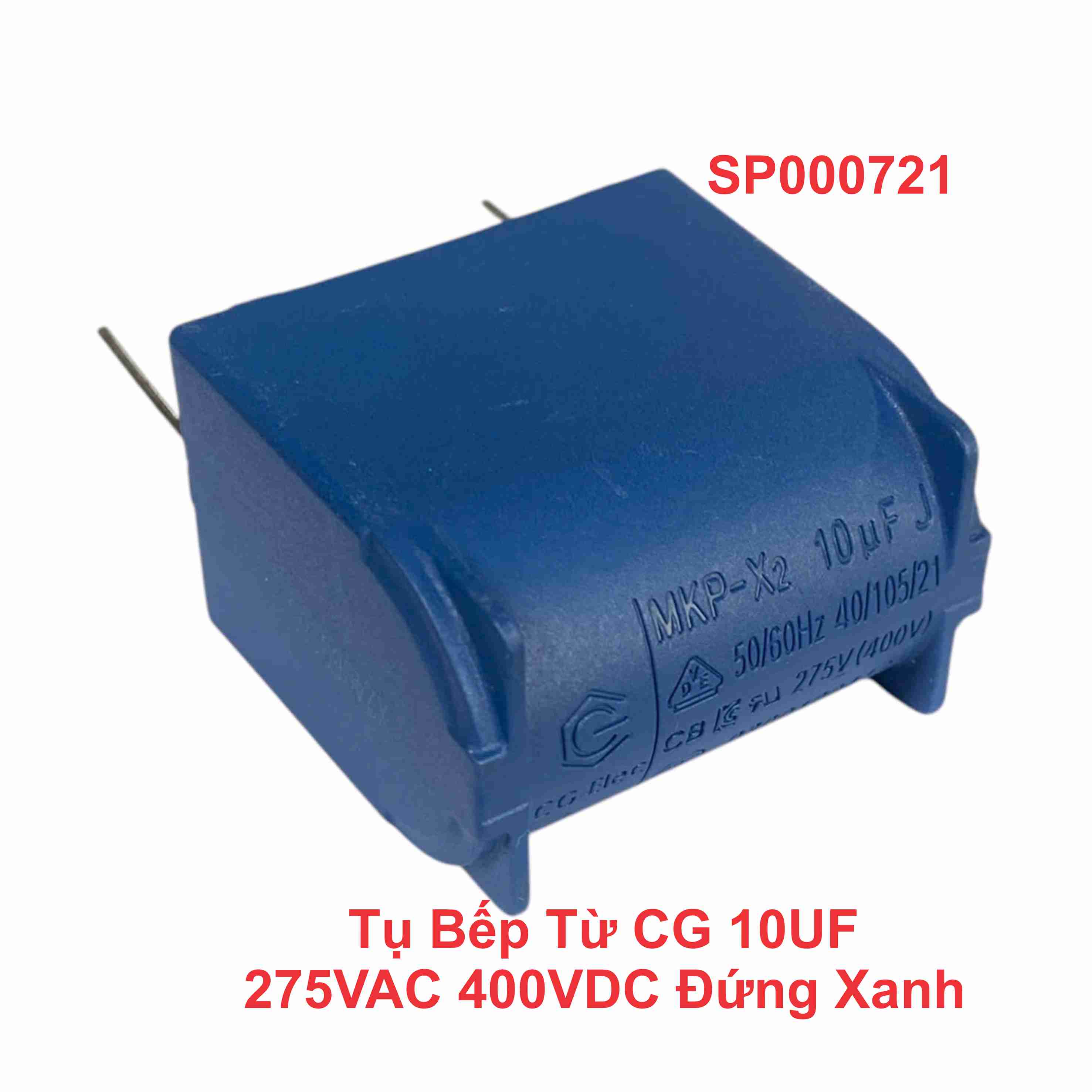 Tụ Bếp Từ CG 10UF 275VAC 400VDC Đứng Xanh