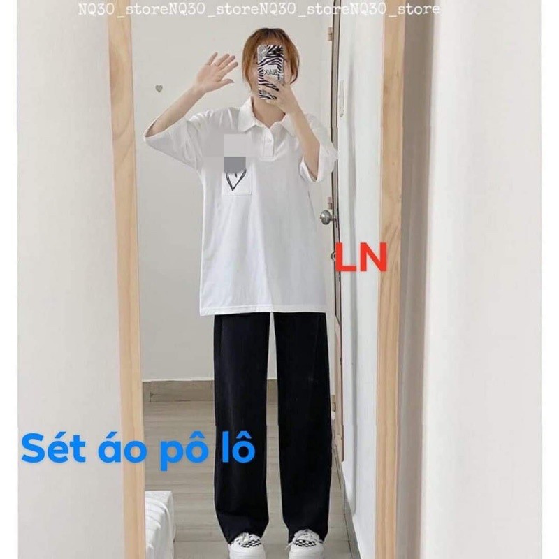Sét áo polo tim lồng+quần ống rộng dài