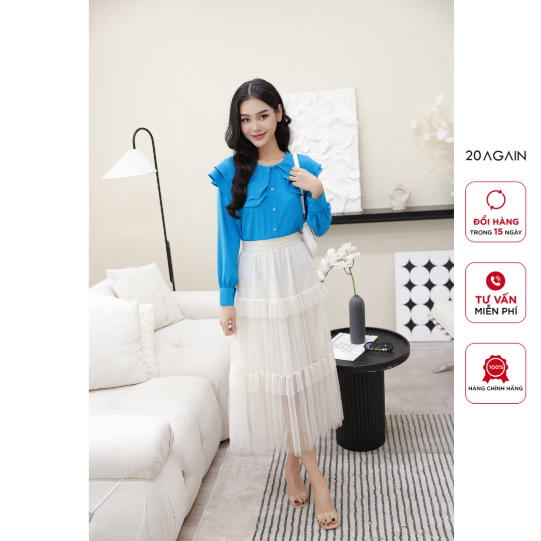 Chân váy cạp chun 20AGAIN, xếp ly 3 tầng thanh lịch basic JDW2026