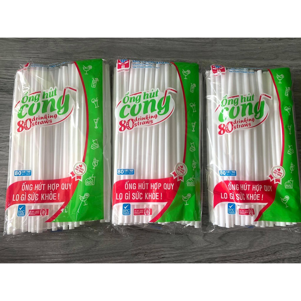 [1 túi 80 cái] Ống hút cong màu trắng phi 6