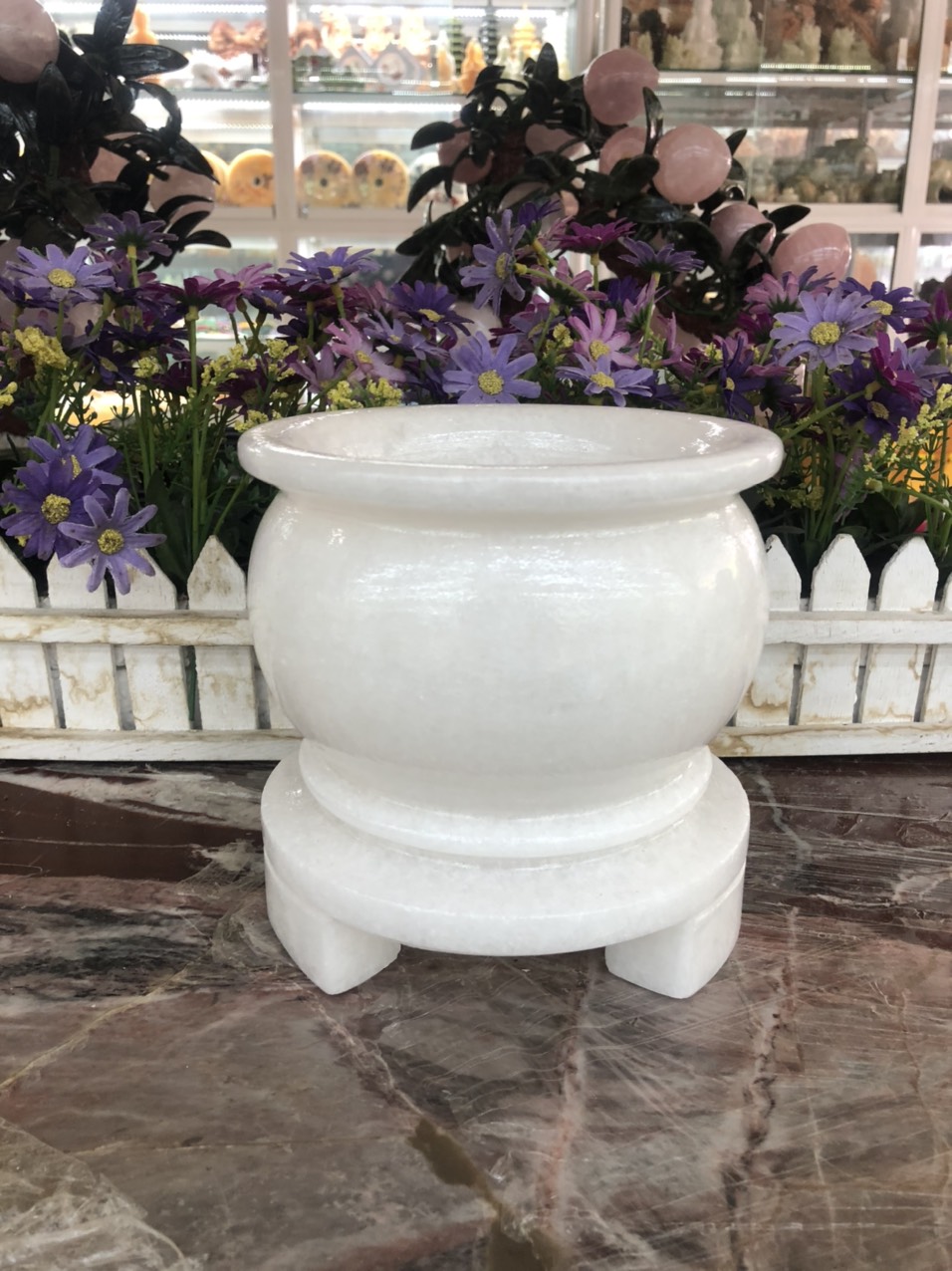 Lư hương, bát hương, bát nhang thờ cúng đặt bàn thờ đá cẩm thạch trắng