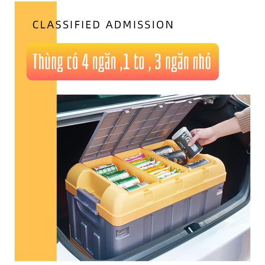 Thùng đựng đồ gấp gọn để cốp ô tô 3 ngăn loại 75L