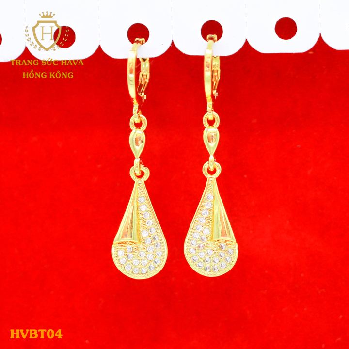 Earrings, earring, flower earring female face applique stone designs long, titanium plating Gold non 10K, 18K, 24k real high-end (not black)-Jewelry Hava Hong Kong