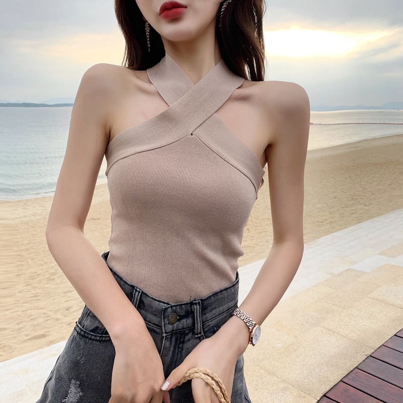 Áo Thun Gân Dây Chéo Cổ Ôm Body
