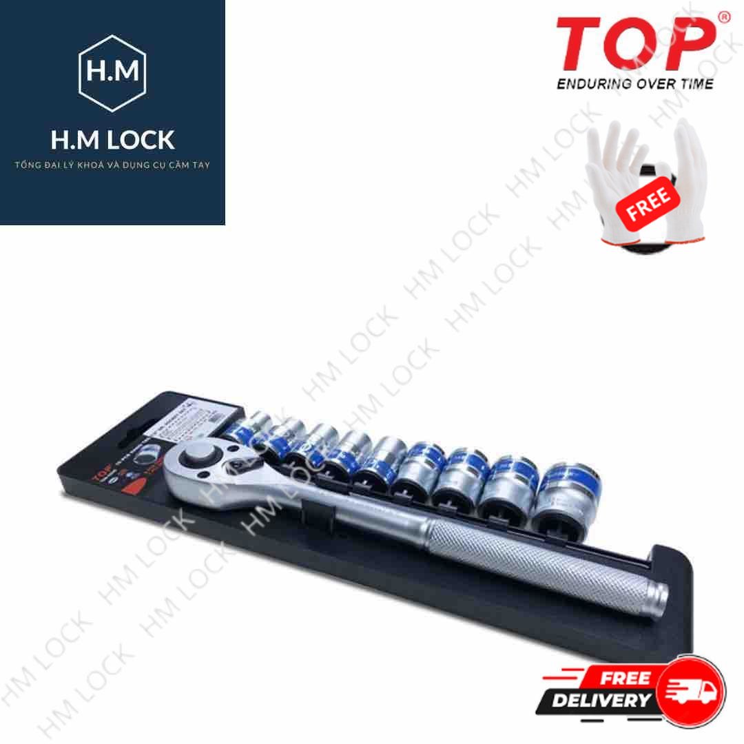 BỘ TUÝP 10 MÓN TOP 1/2" Cần tự động vuông nhanh - SIZE ĐẦU TUÝP (10, 11, 12, 13, 14, 17, 19, 22, 24mm) - THÉP CR-V KHÔNG GỈ - HM LOCK