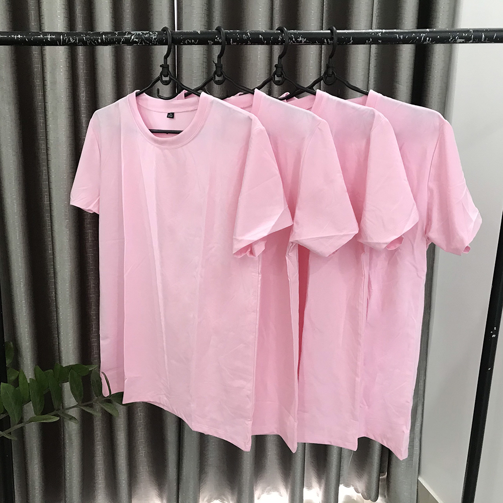 Áo Thun Nữ Trơn Màu Hồng Phấn Ngắn Tay Cổ Tròn Vải Dày Đẹp Form Xuông Dùng Chung Cho Cả Nam