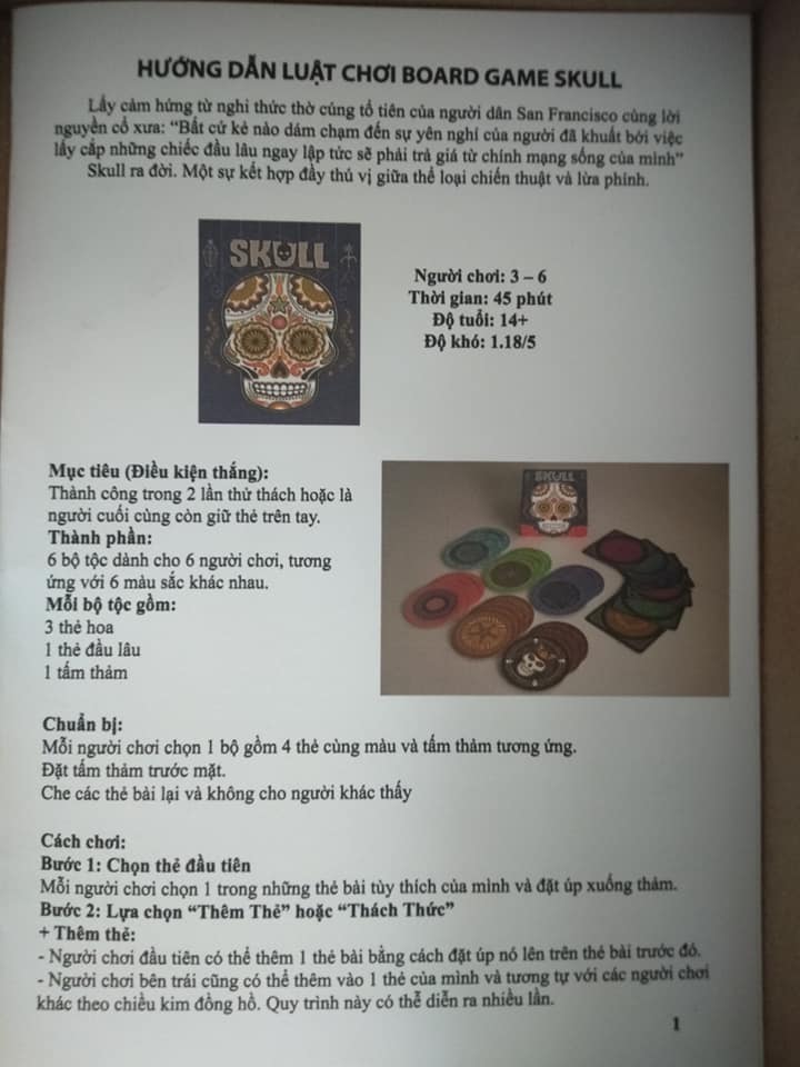 [HCM]TRÒ CHƠI BOARD GAME SKULL - [VIỆT HÓA]