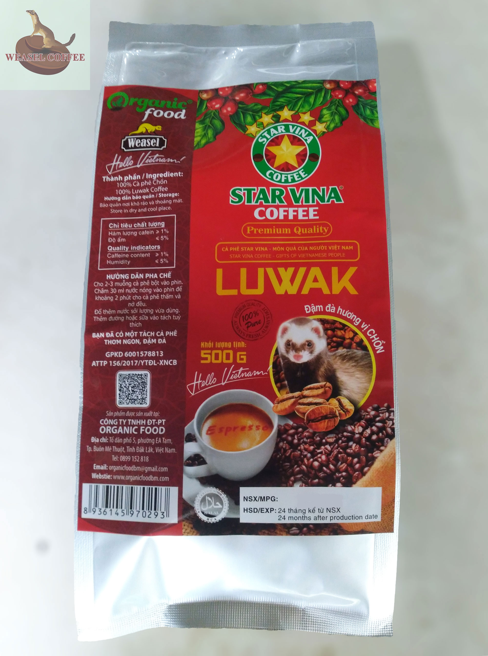 Cà Phê Chồn Luwak - 500g Hạt