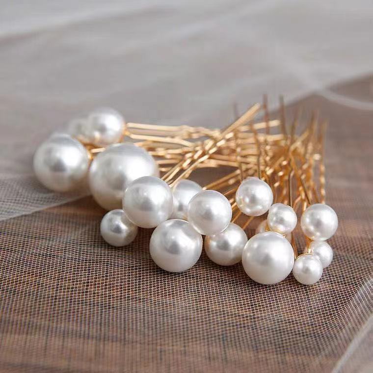 Cài tóc ngọc trai - 1 set 18 cây to nhỏ