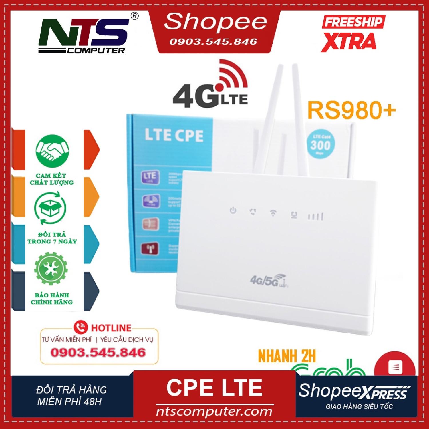 BỘ PHÁT WIFI 4G CPE – RS980 – 300Mb Hỗ Trợ 2 Cổng LAN CÓ ĂNG TEN