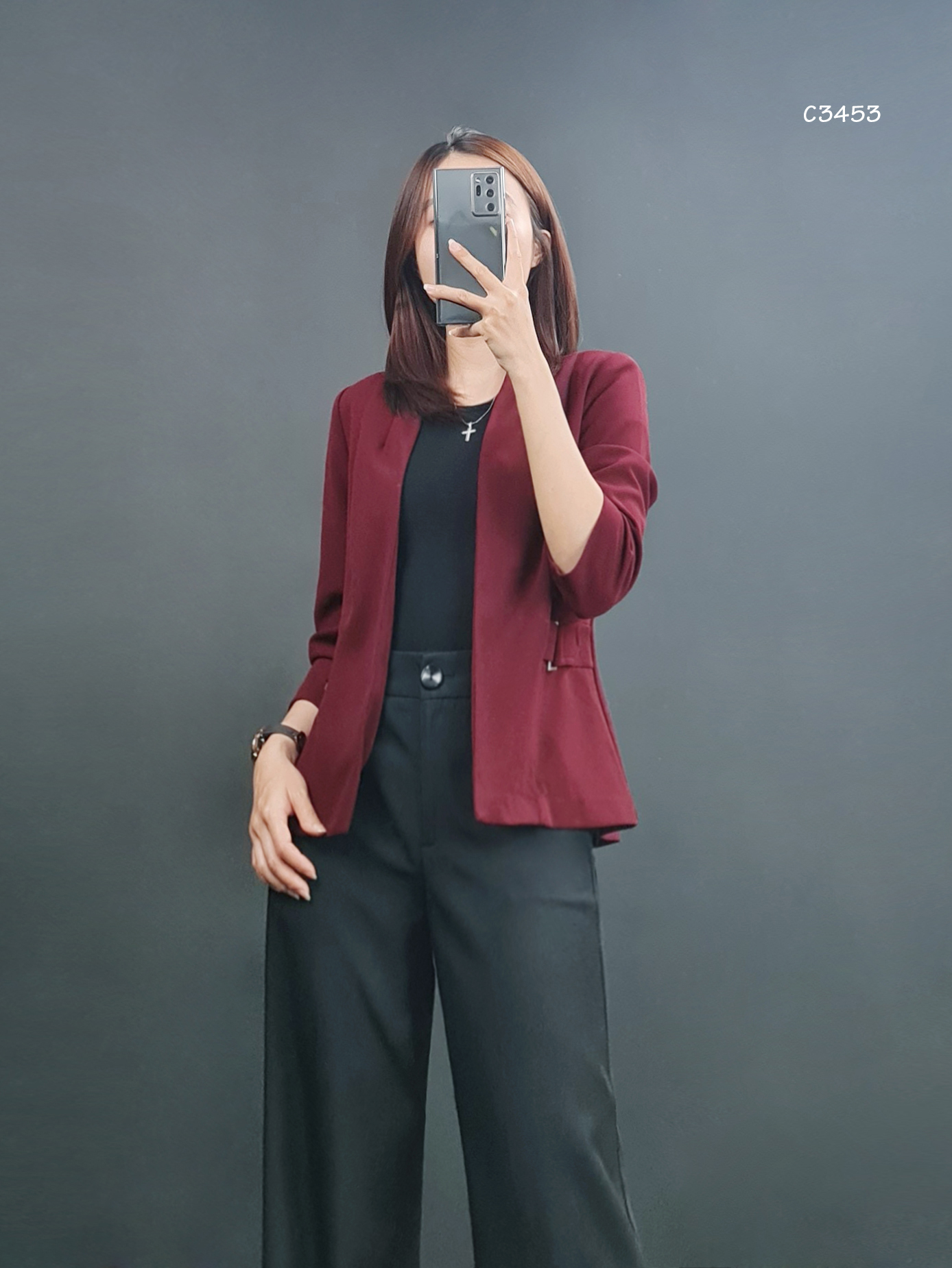 C3453 - 	áo khoác vest tay lở thắt eo kiểu