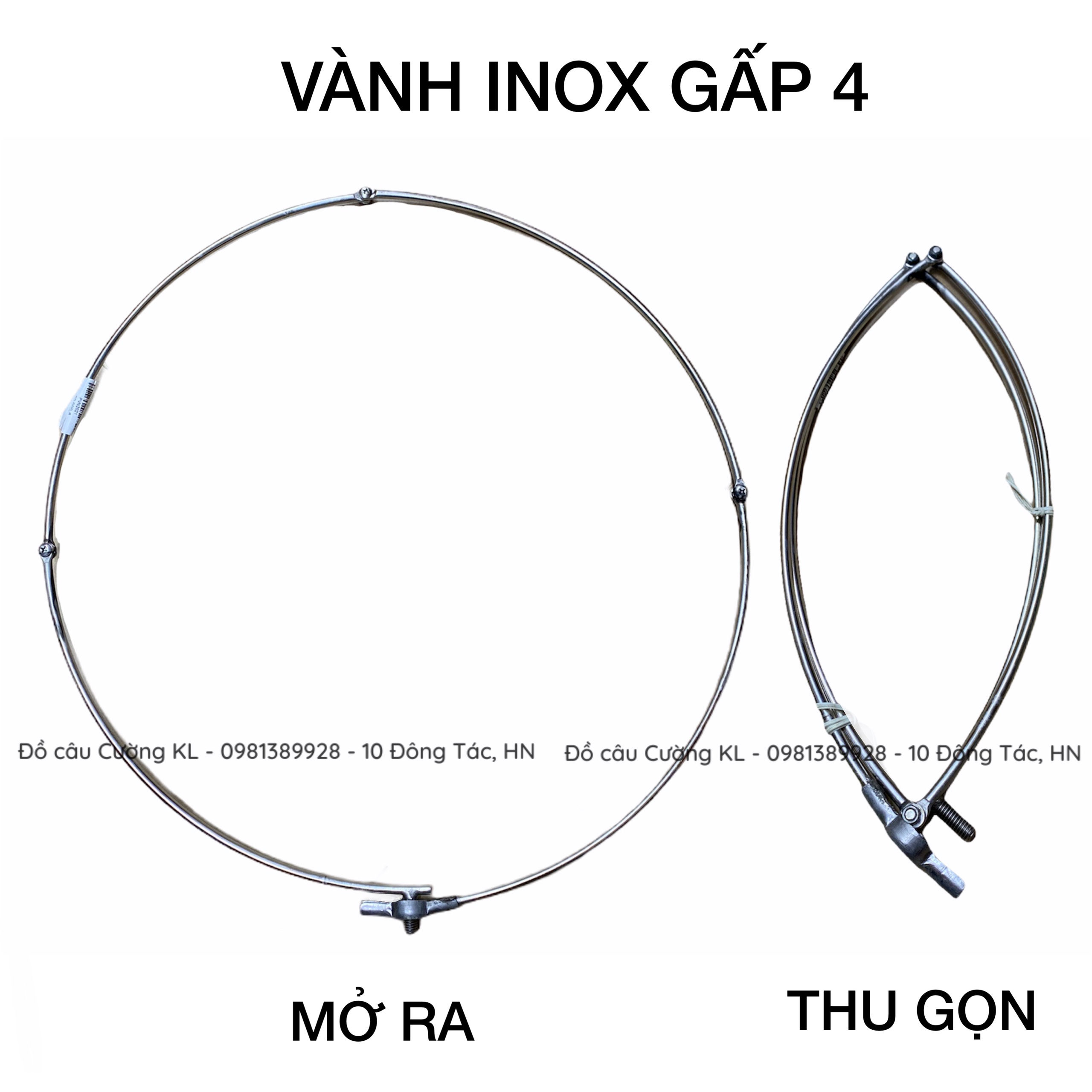 Vành vợt câu cá Inox tròn gấp 4