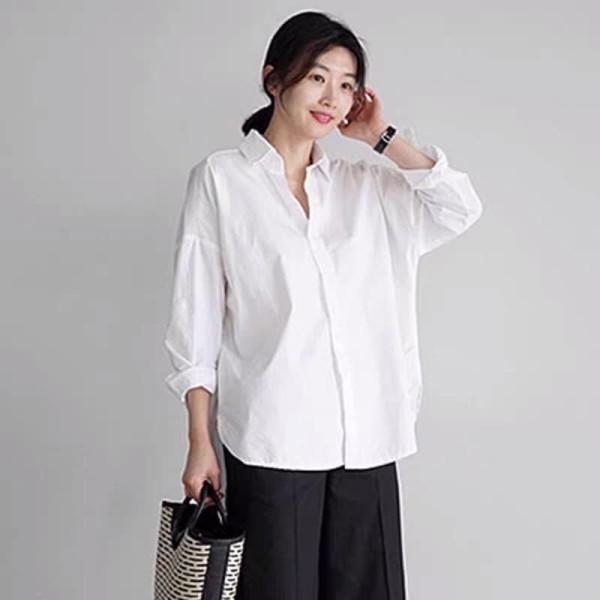 [EVACICI] Áo sơ mi nữ trắng dài tay chất lụa hàn oversize (ảnh ) áo sơ mi công sở