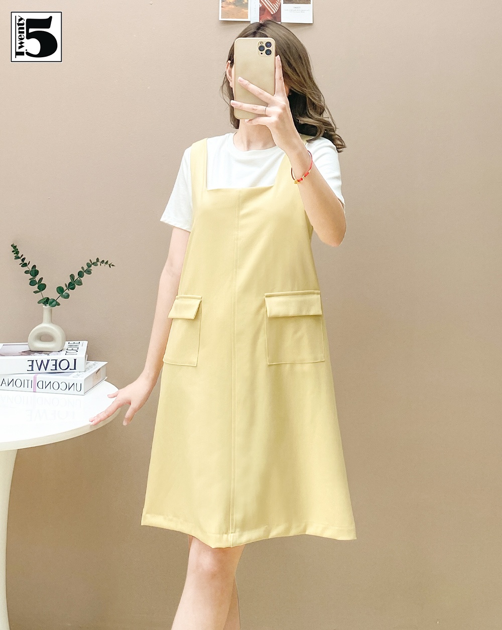 Yếm suông 2 túi ốp cổ vuông Twenty.Five SY5