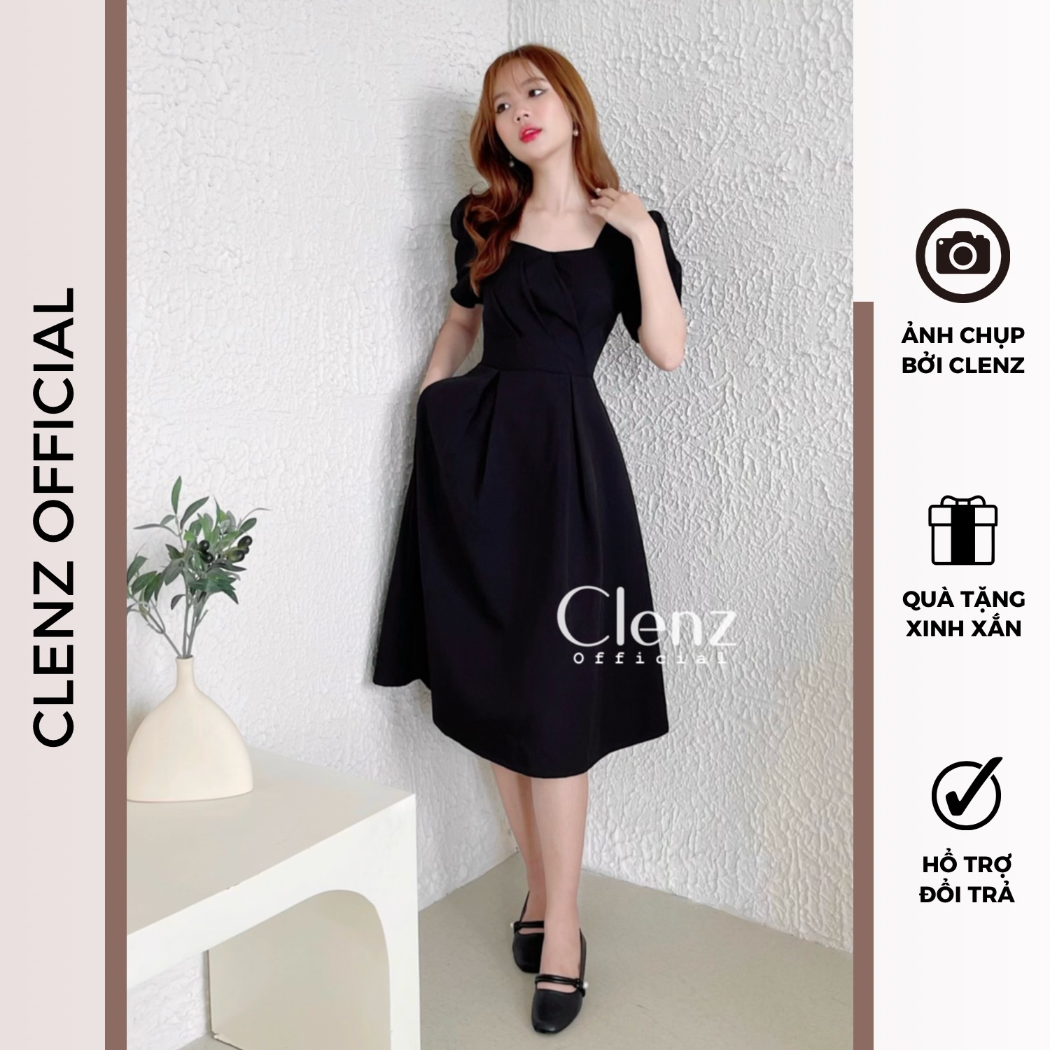 [ Clenz - Váy thiết kế cao cấp ] Đầm đen dáng dài dự tiệc dạo phố D09