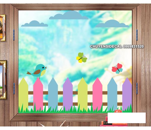 [HCM]Decal Dán Kính Cao Cấp - Hàng rào sắc màu ( 60x58cm )