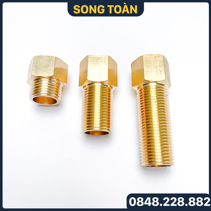 Lơ đồng 21, nối ren trong ren ngoài 1/2 dài 3cm, 5cm, 7cm đồng thau - brass adaptor female to male