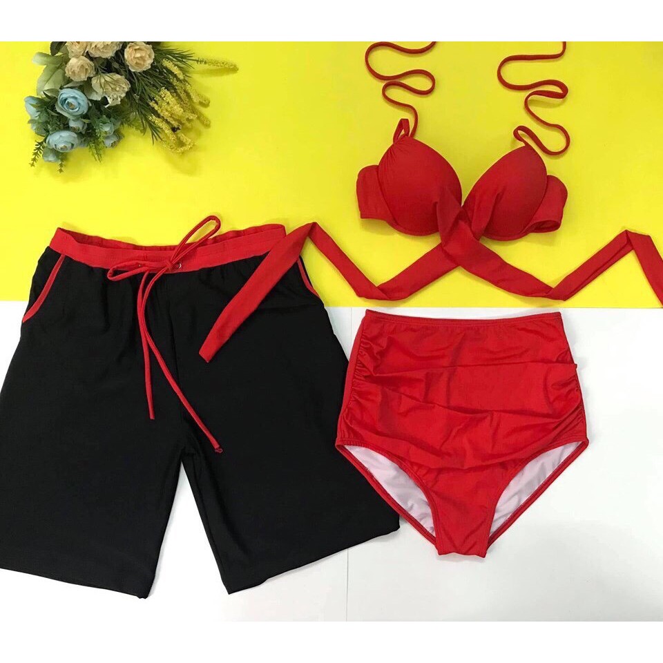 [HCM]Bikini  Cuple Đôi Nam Nữ Áo Chéo Quần Cạp Cao Đi Biễn Rẻ Đẹp Oderi50