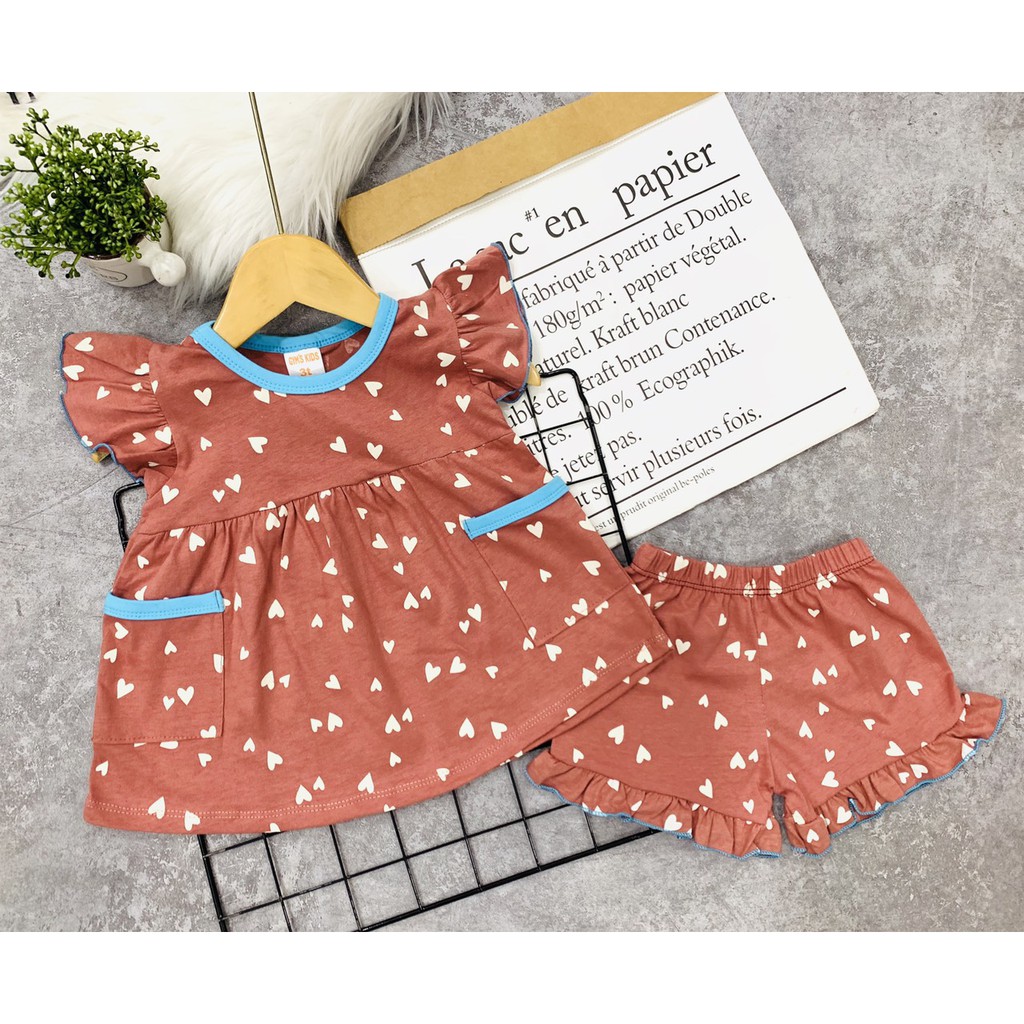 Quần áo bé gái Tomkids, đồ bộ cho bé gái, bộ cộc tay cho bé cotton borip 9-26KG