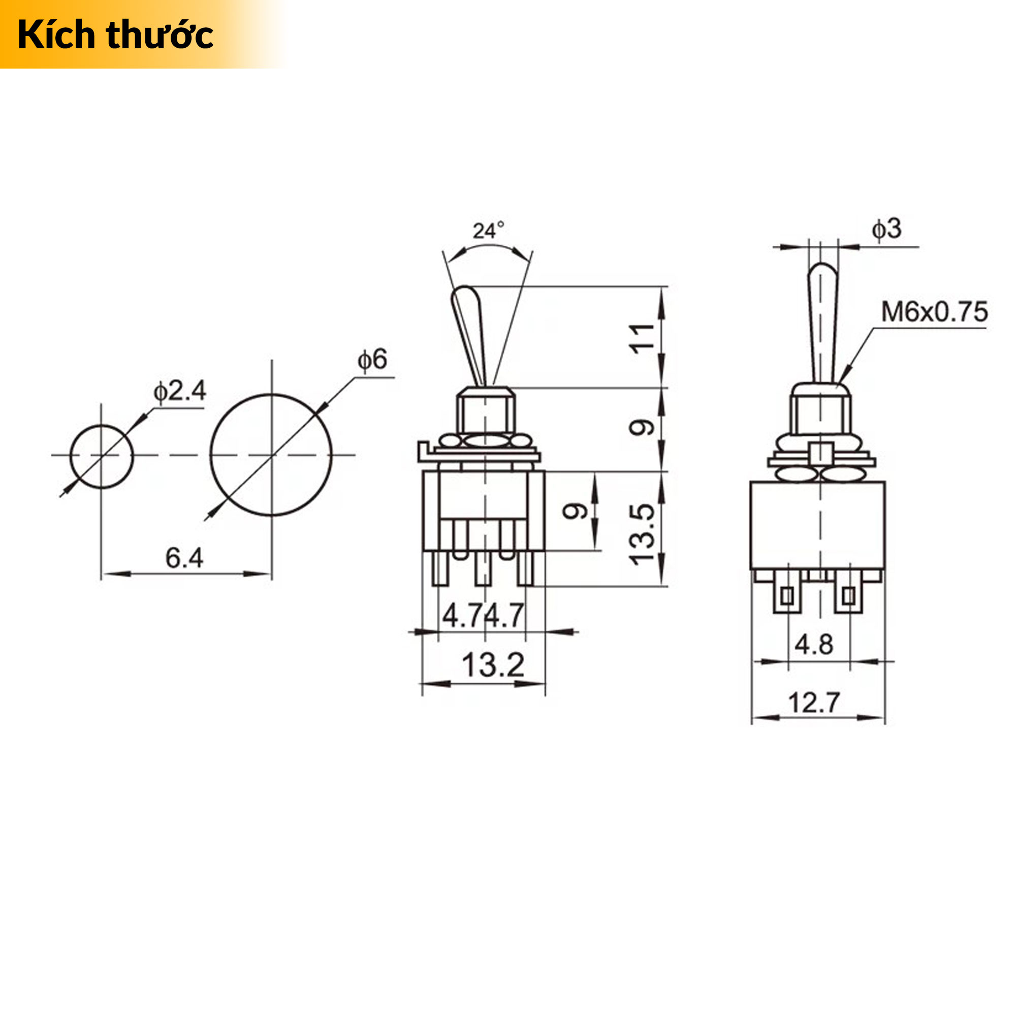 Bộ 2 công tắc gạt 6 chân 6A