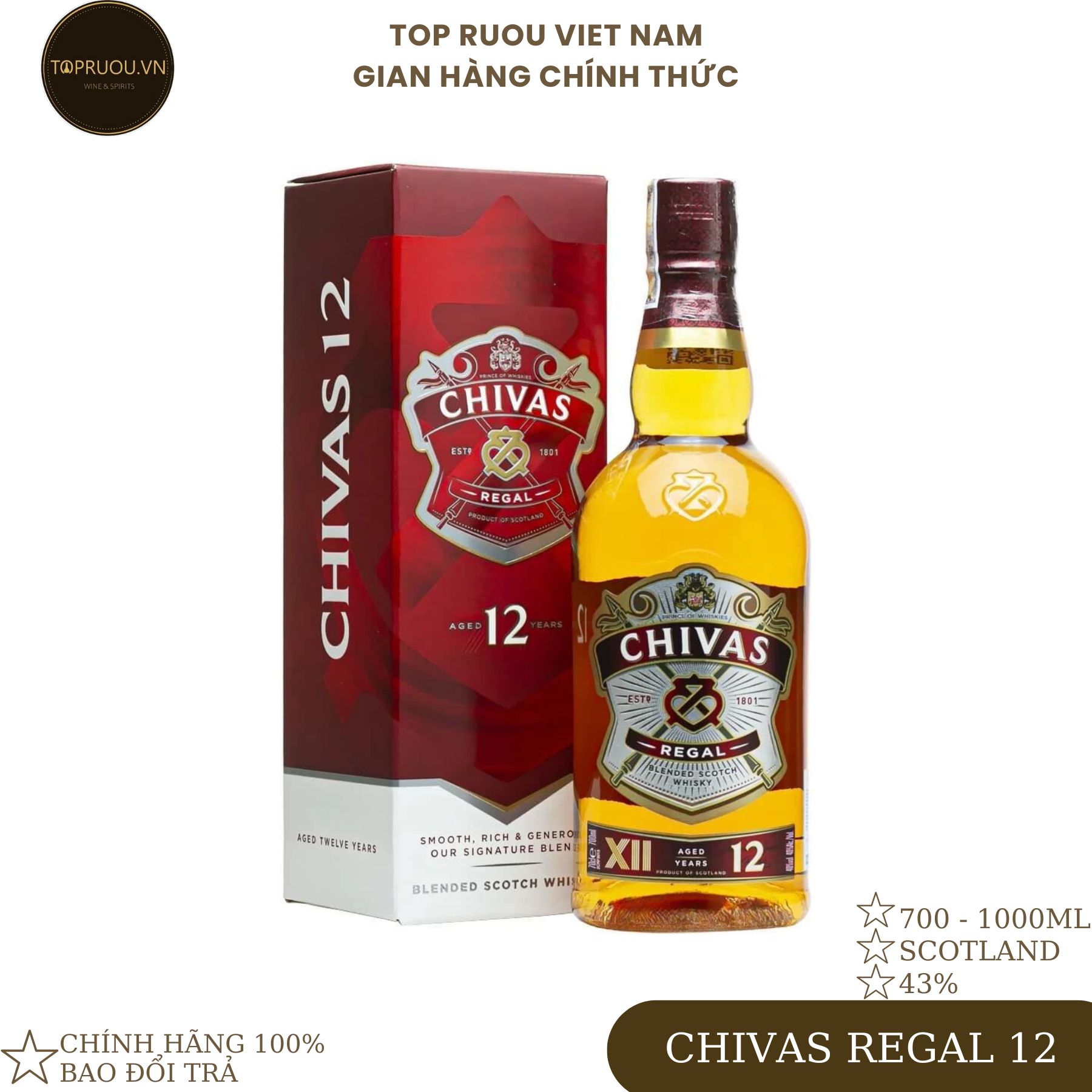 [TẶNG TÚI HÃNG] Rượu Whisky Chivas Regal 12 700ml - 1000ml [Chính Hãng][Top Rượu VN]