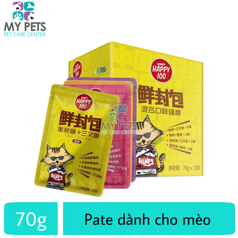 Thức ăn ướt pate / xốt Wanpy happy 100 dành cho mèo lớn - Gói 70g