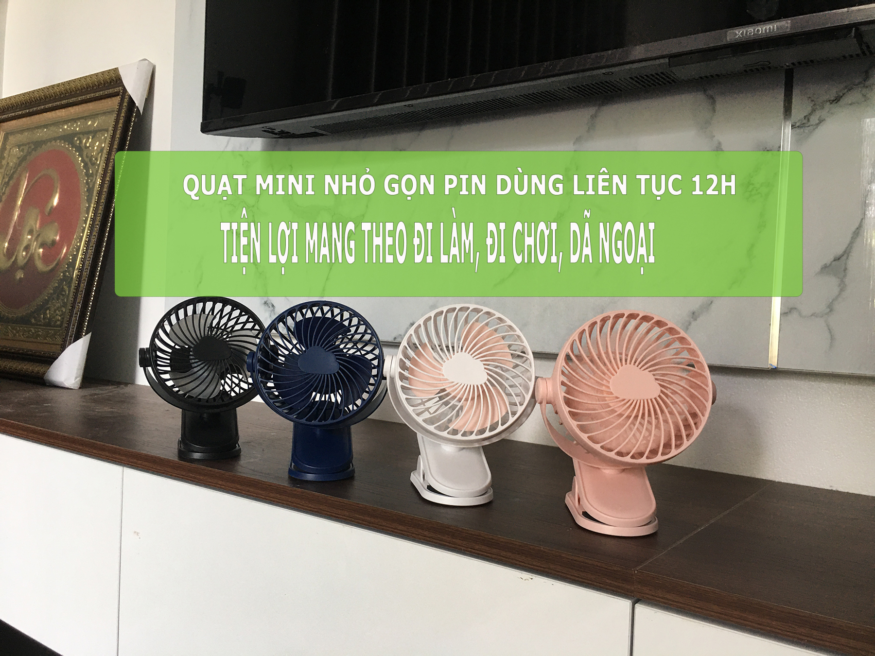 Quạt tích điện, pin trâu dùng tới 12h, quạt mini cầm tay, quạt để bàn, kẹp treo tiện lợi