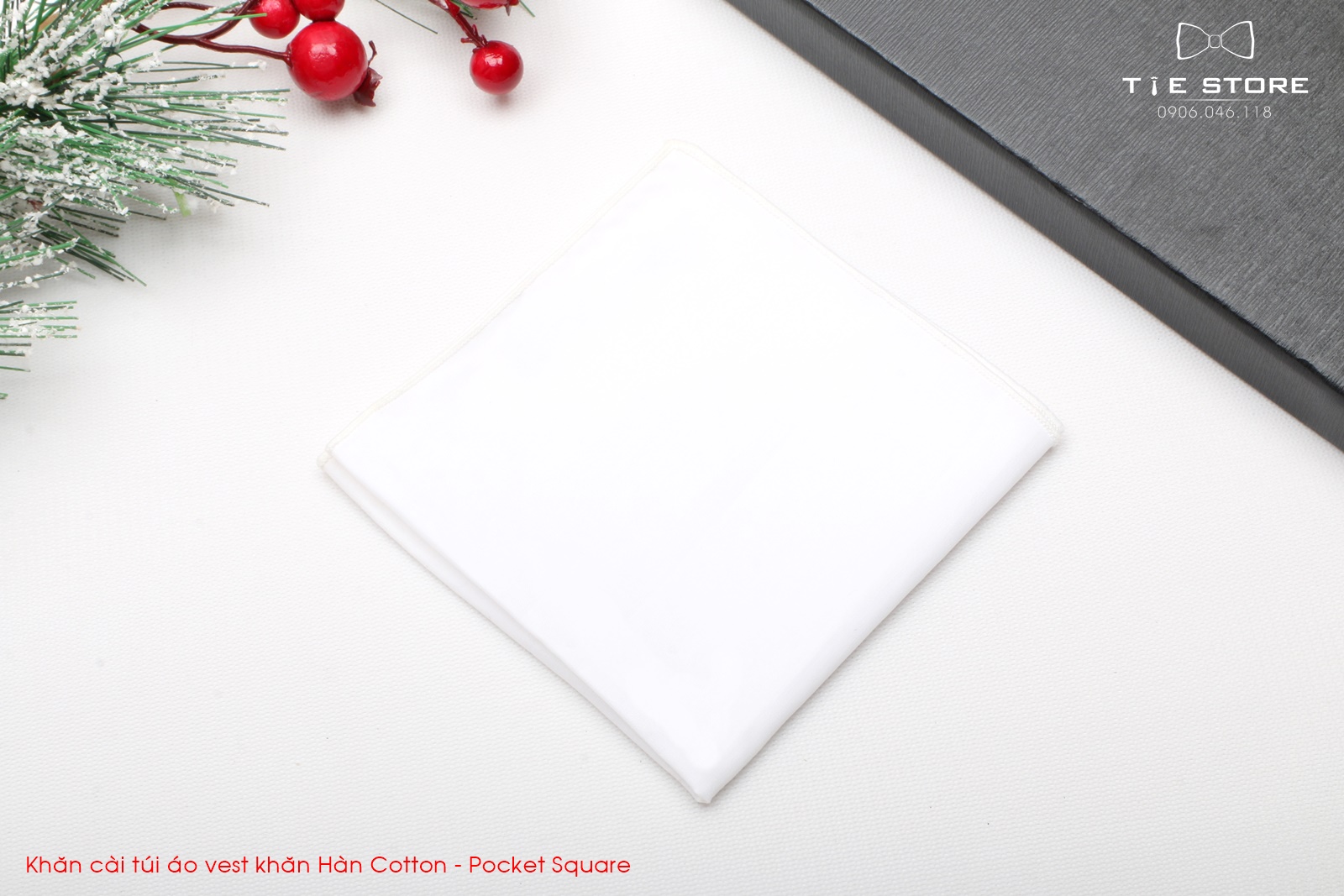 Khăn cài túi áo vest - Pocket Square trơn viền đen - phụ kiện cài áo vest