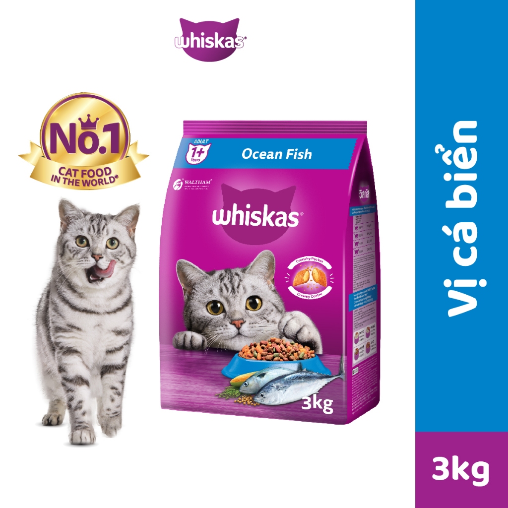 Thức ăn cho mèo whiskas dạng hạt vị cá biển - túi 3kg