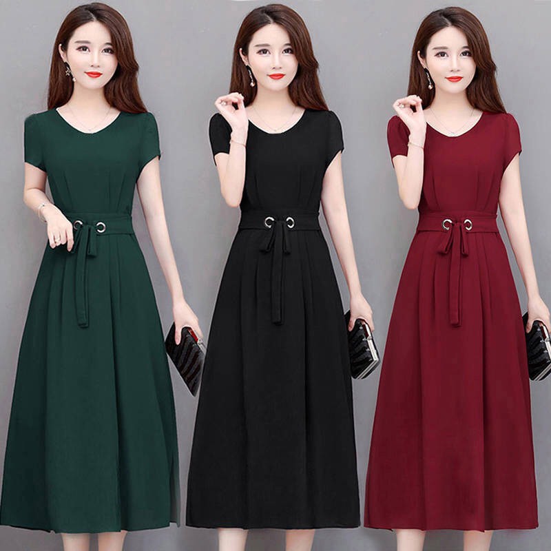 [HCM]Đầm xòe nữ dáng dài thắt nơ eo tay bó