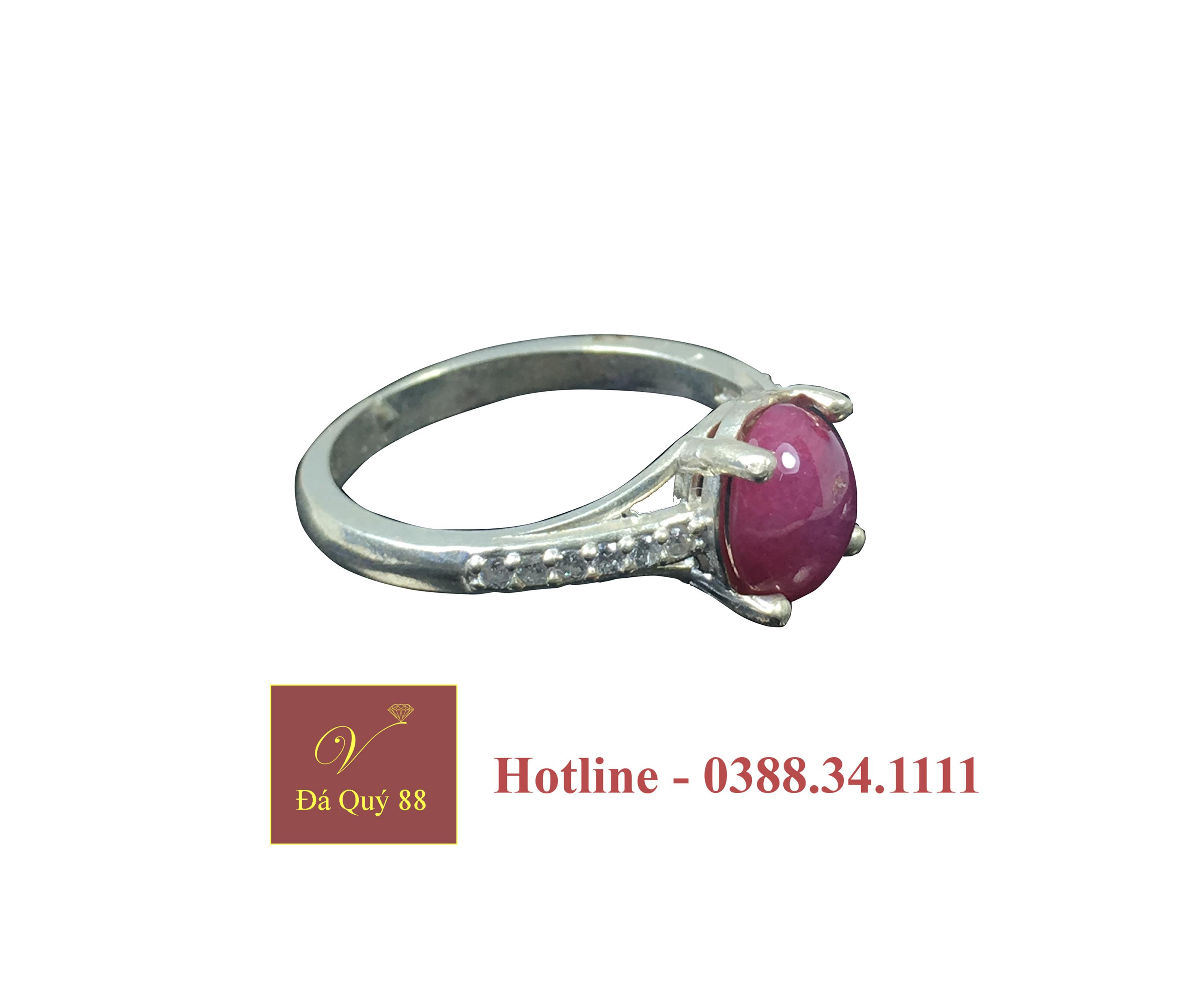 Nhẫn Bạc Nữ Gắn Đá Ruby Tự Nhiên Yên Bái, Đỏ Đậm