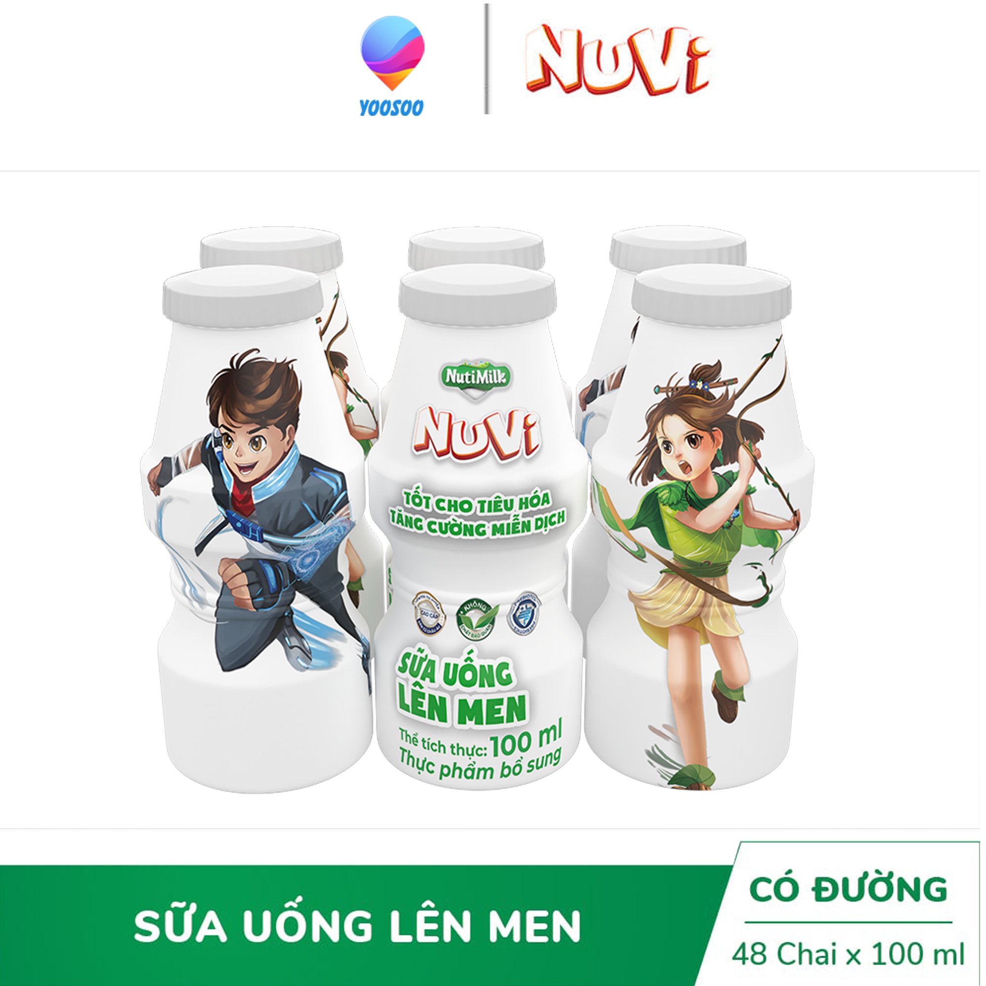 hotThùng 48 Chai - Combo 06 12 Chai NuVi Sữa Chua Uống Lên Men Chai 100ml