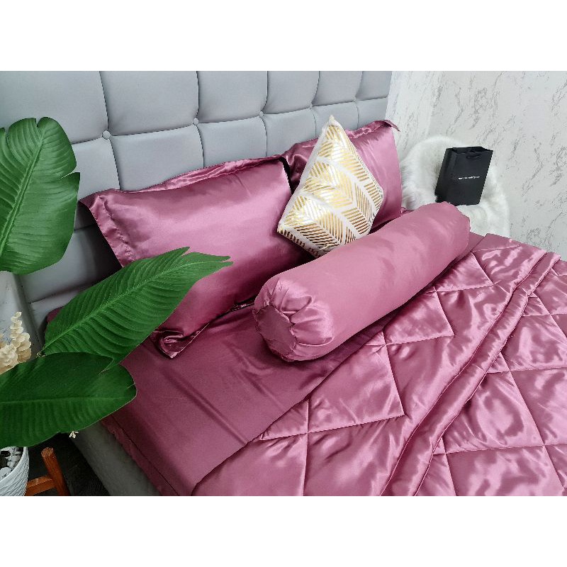 Bộ 5 món 4 món Chăn ga phi lụa Thái Tuấn cao cấp loại 1 - Mã màu phi lụa Hồng Ruốc
