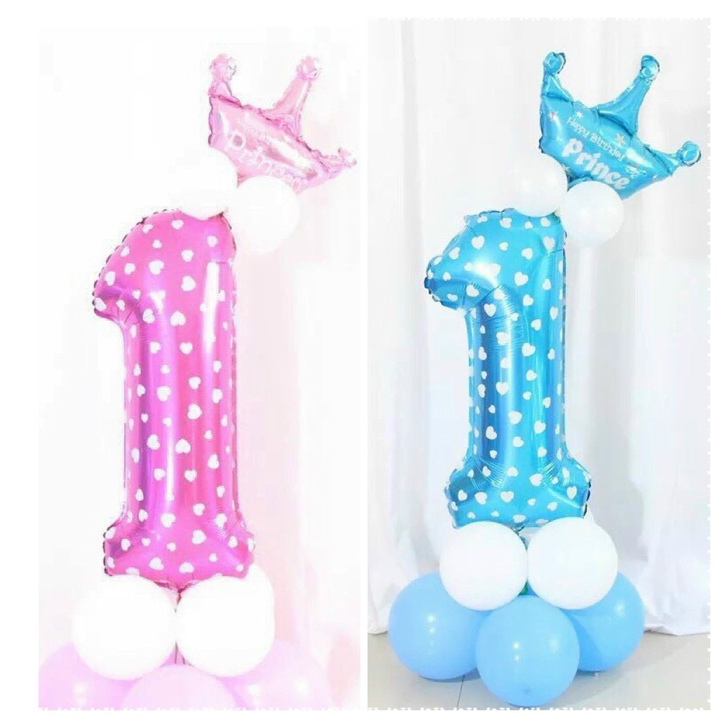 Bóng số 1 trang trí sinh nhật, size 70cm, màu hồng, màu xanh dương, trang trí thôi nôi, party Fubao Store