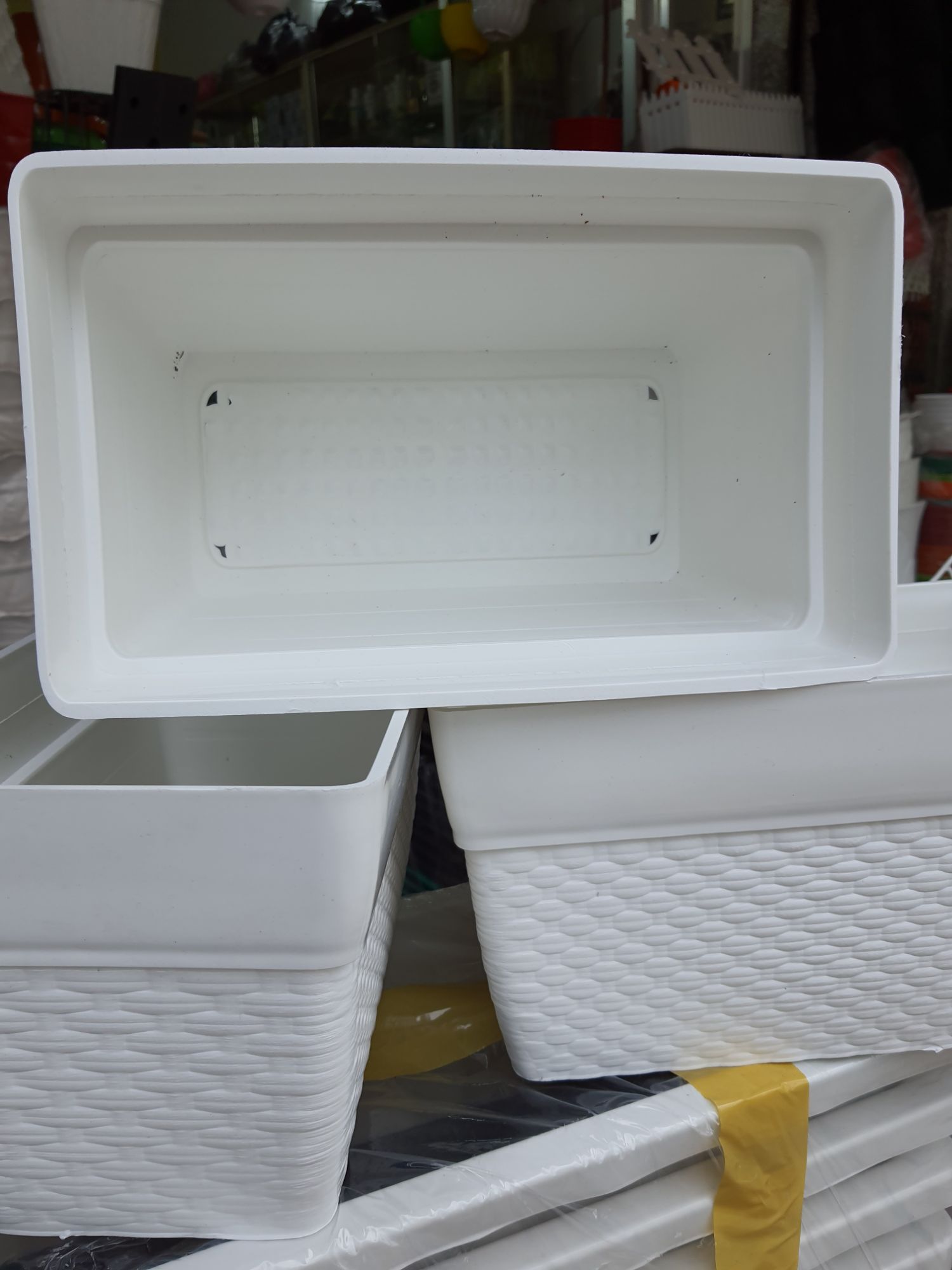 combo 2 chậu chữ nhật kiểu mây đan 30cm.