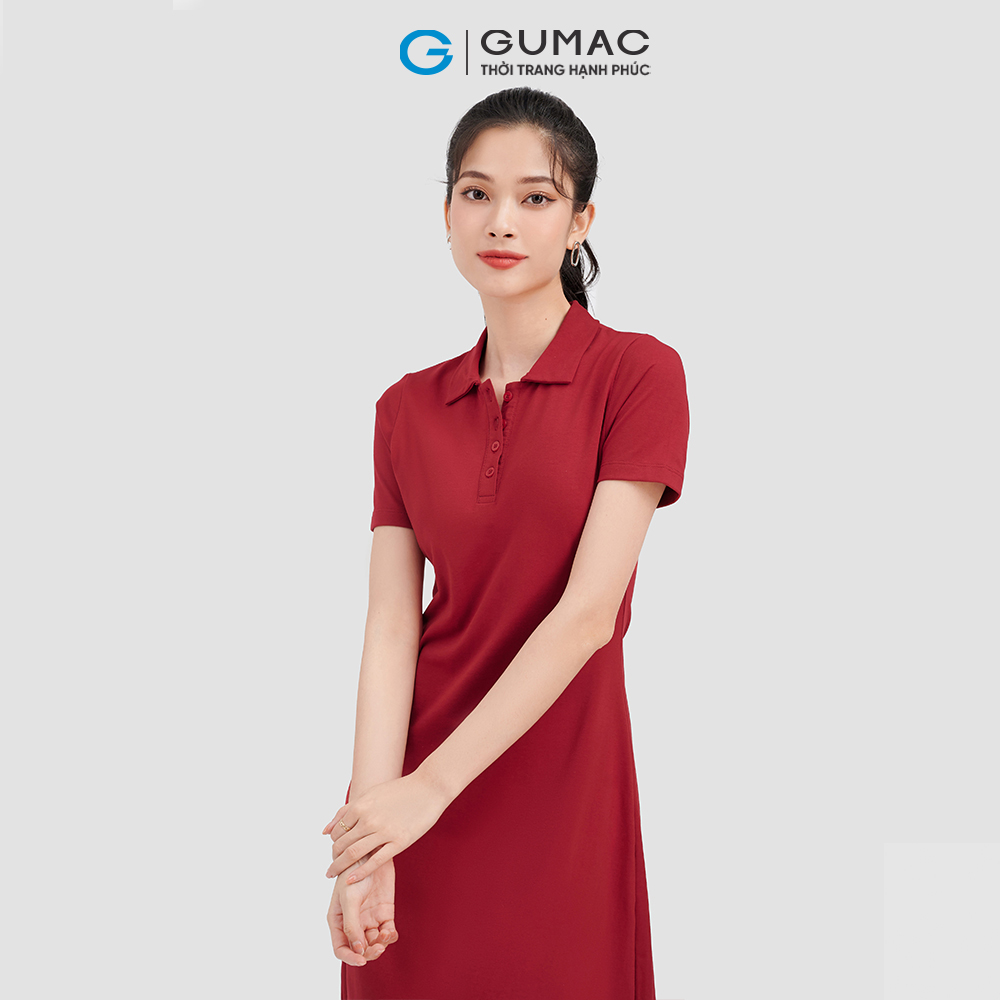 Đầm polo thun GUMAC, đầm form A cổ trụ DC09027
