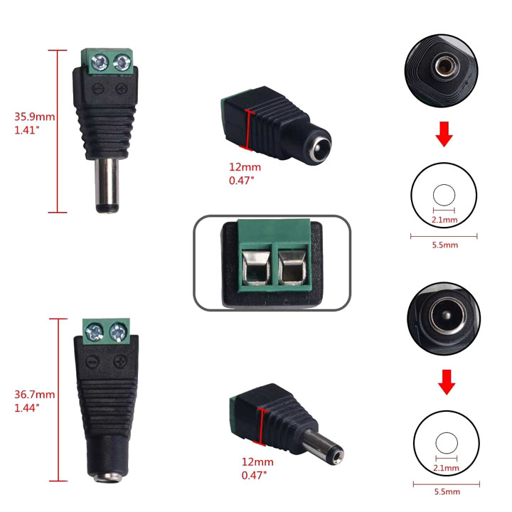Jack Nối Nguồn DC5.5x2.1mm Loại Đực