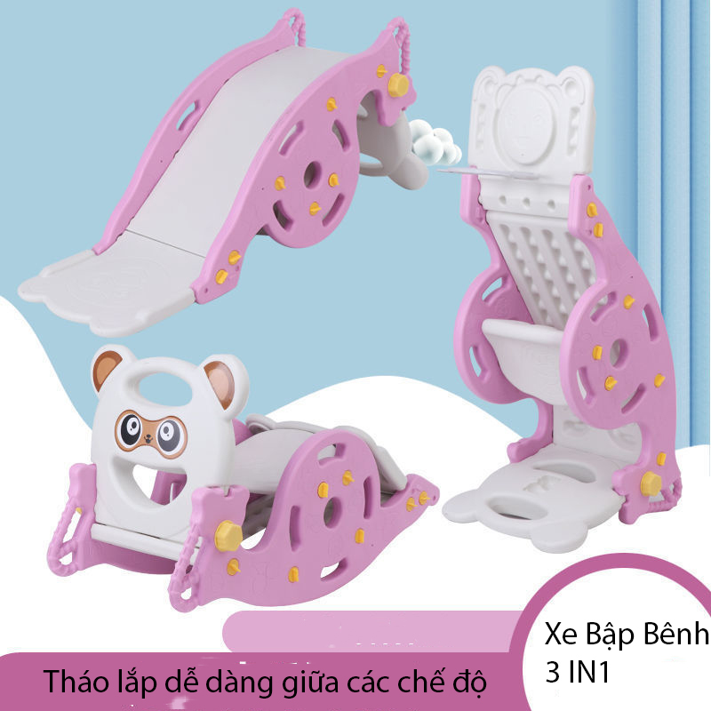 Xe Gấu Bập Bênh 3 IN 1, Xe Bập Bênh, Cầu Trượt, Cột Bóng Rổ. Đồ Chơi Thông Minh Cho Bé,món quà ý nghĩa dành cho bé